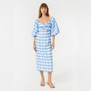 Rhode Blue and White Gingham Midi Dress